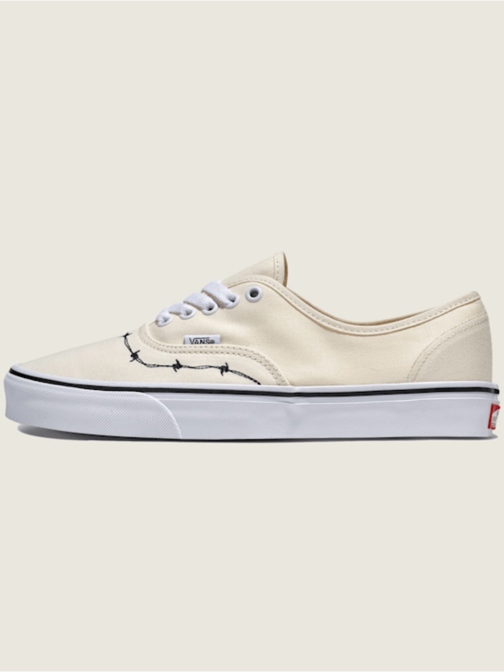 Vans Cream Canvas Low-Top Sneakers with Black barbed wire detailing